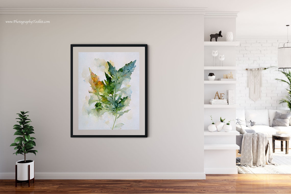 Elegant Botanical Green Leaves Watercolor Soft Nature Wall Art - Image 3