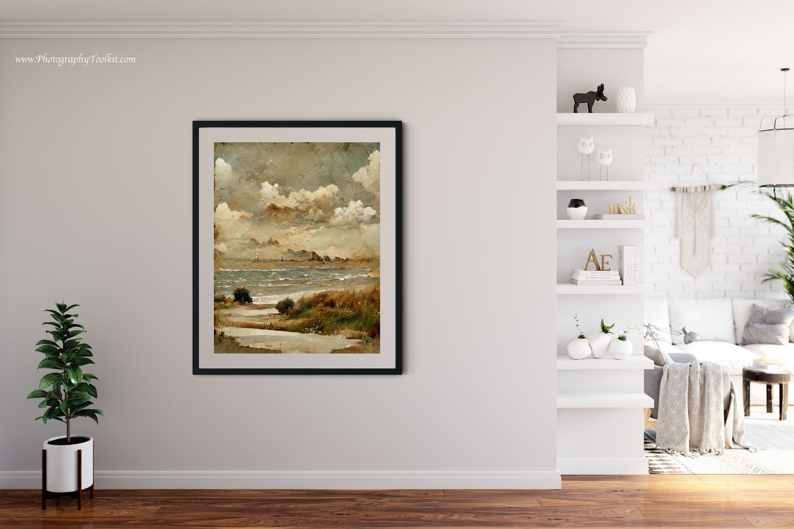 Vintage Coastline with Lighthouse and Rolling Waves Art Poster - Image 4