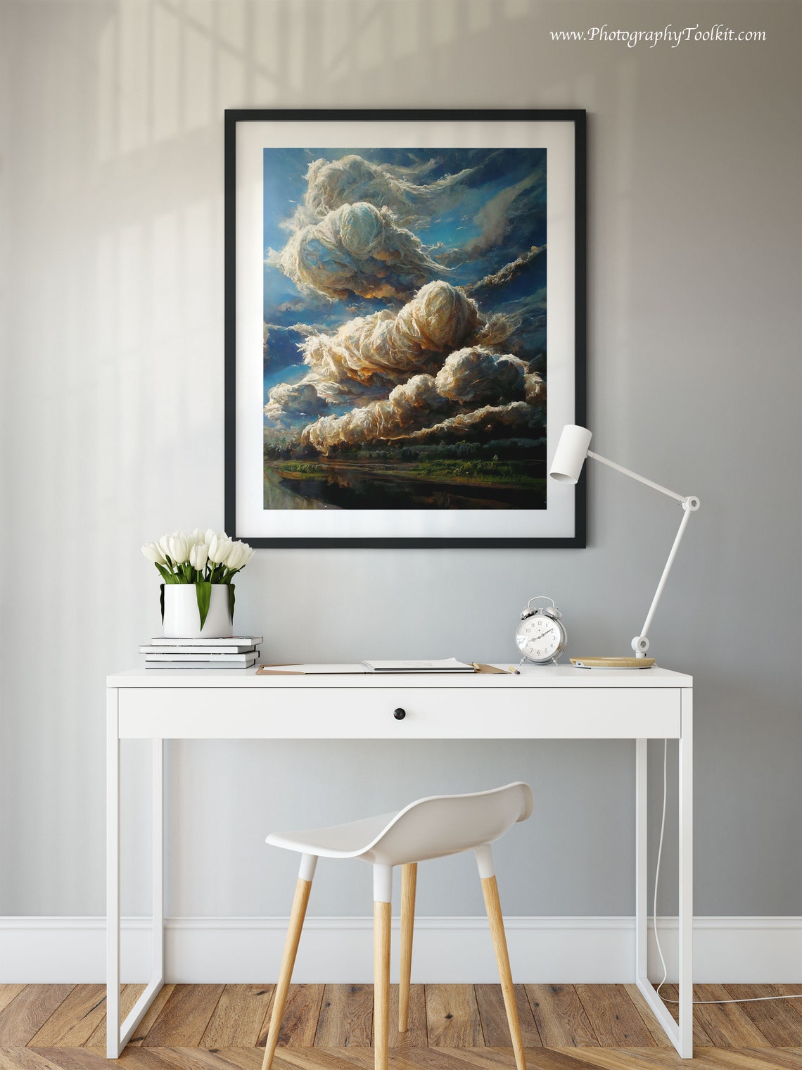 Dramatic Billowing Golden Clouds Over a Dark Landscape Sky Poster - Image 2