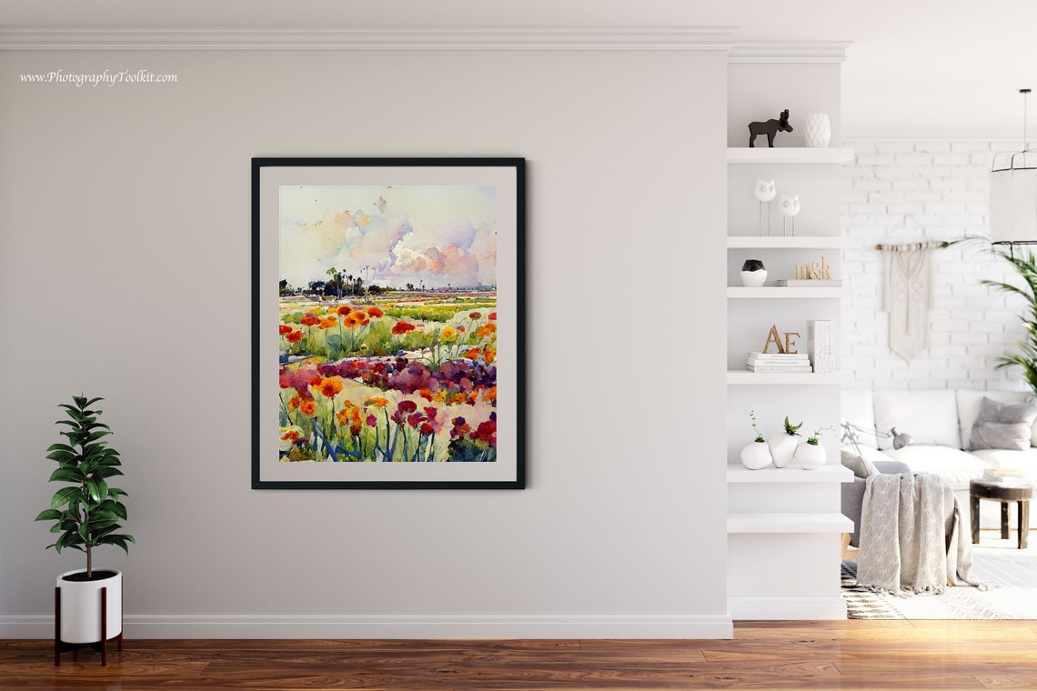 Wildflower Meadow Poppy Field Watercolor Summer Landscape Poster - Image 4