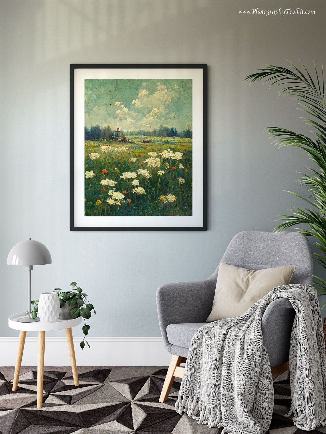 Vintage Spring Meadow Painting, Country Landscape Art Print - Image 6