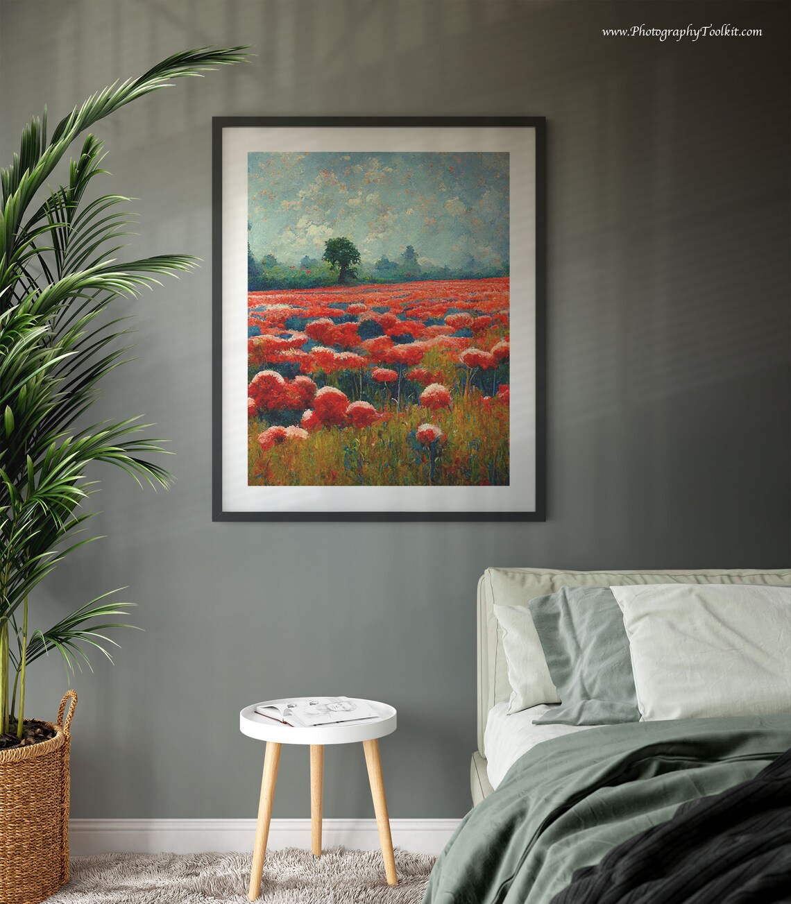Poppy Fields Print, Monet-Style Farmhouse Landscape - Image 3