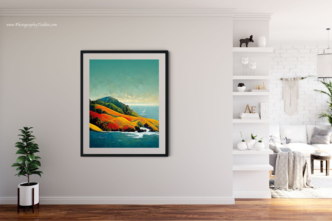 Big Sur Golden Cliffs Pacific Ocean Rolling Hills Coastal Landscape Print - Image 4