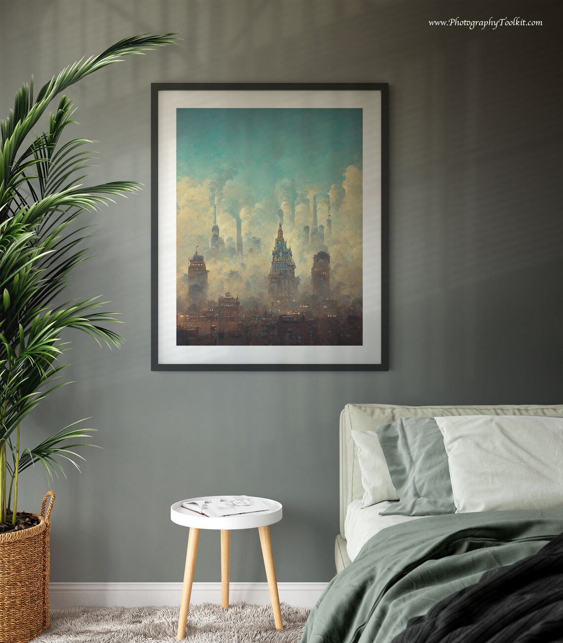 Misty City Skyline Towers in Clouds Vintage Urban Dreamscape Poster - Image 3