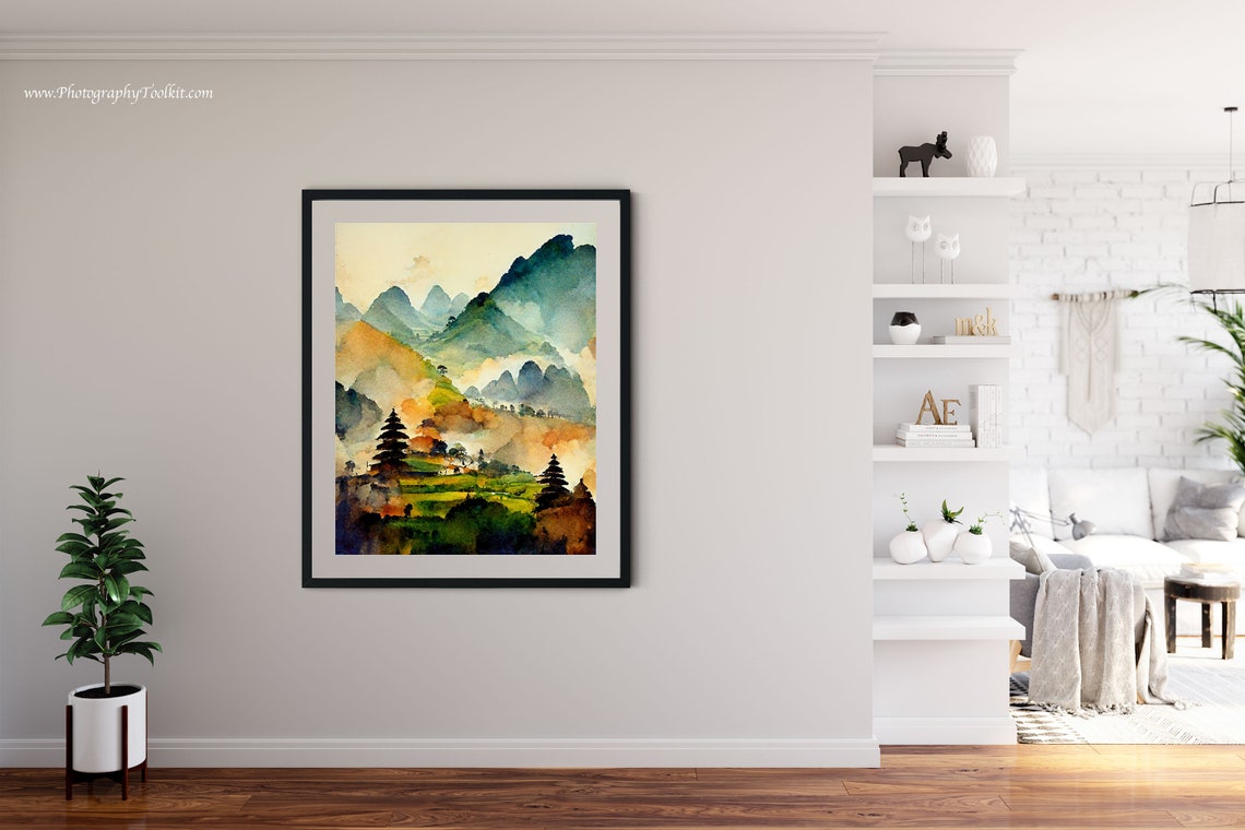Vietnam Temple Towers Misty Karst Golden Fields Watercolor Poster - Image 4