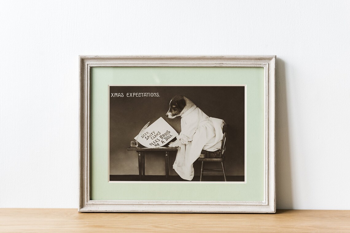 Xmas Expectations Funny Vintage Dog Writing Letter To Santa Photo Poster - Image 4