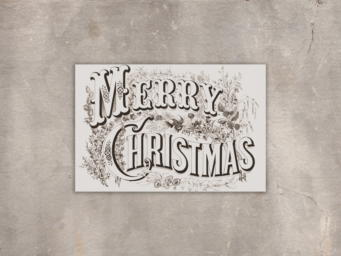 Vintage Merry Christmas Ornamental Typography Holiday Sketch Art Poster - Image 2