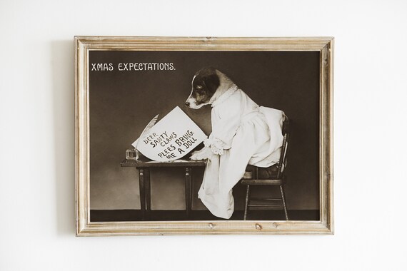 Xmas Expectations Funny Vintage Dog Writing Letter To Santa Photo Poster