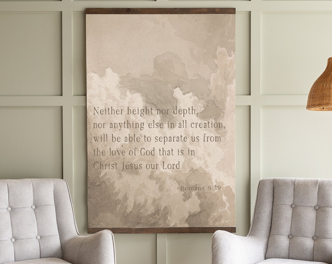 Large Christian Wall Art Neither Height Nor Depth Art Love Of God Scripture On Vintage Muted Sky Art Romans 8 Scripture Sign 414