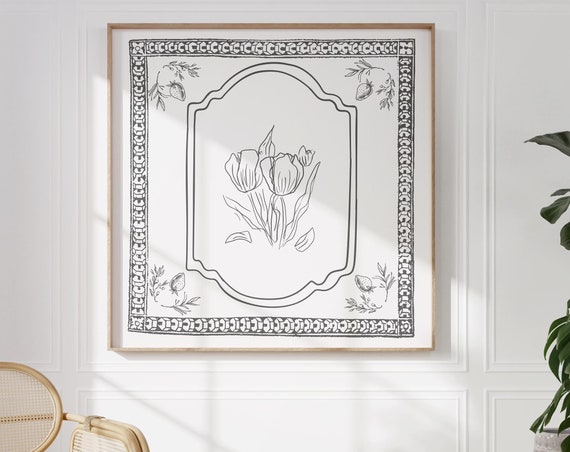 Black Victoriantulip Print Wall Art Trendy Decor Botanical Illustration Living Room Art Cottage Nursery Minimal
