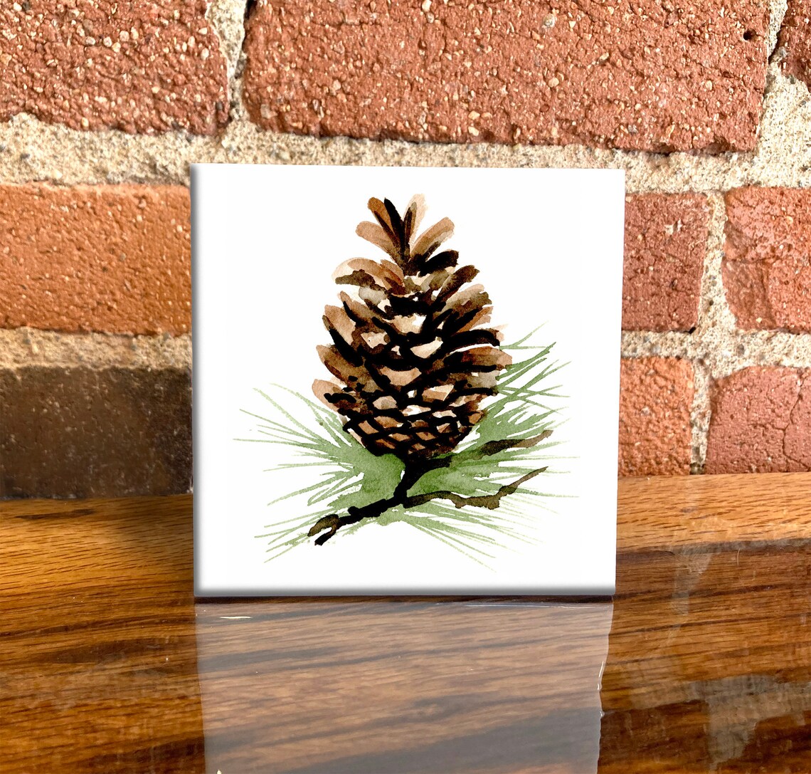 Pine Cone Decorative Tile, Nature Wall Art Print