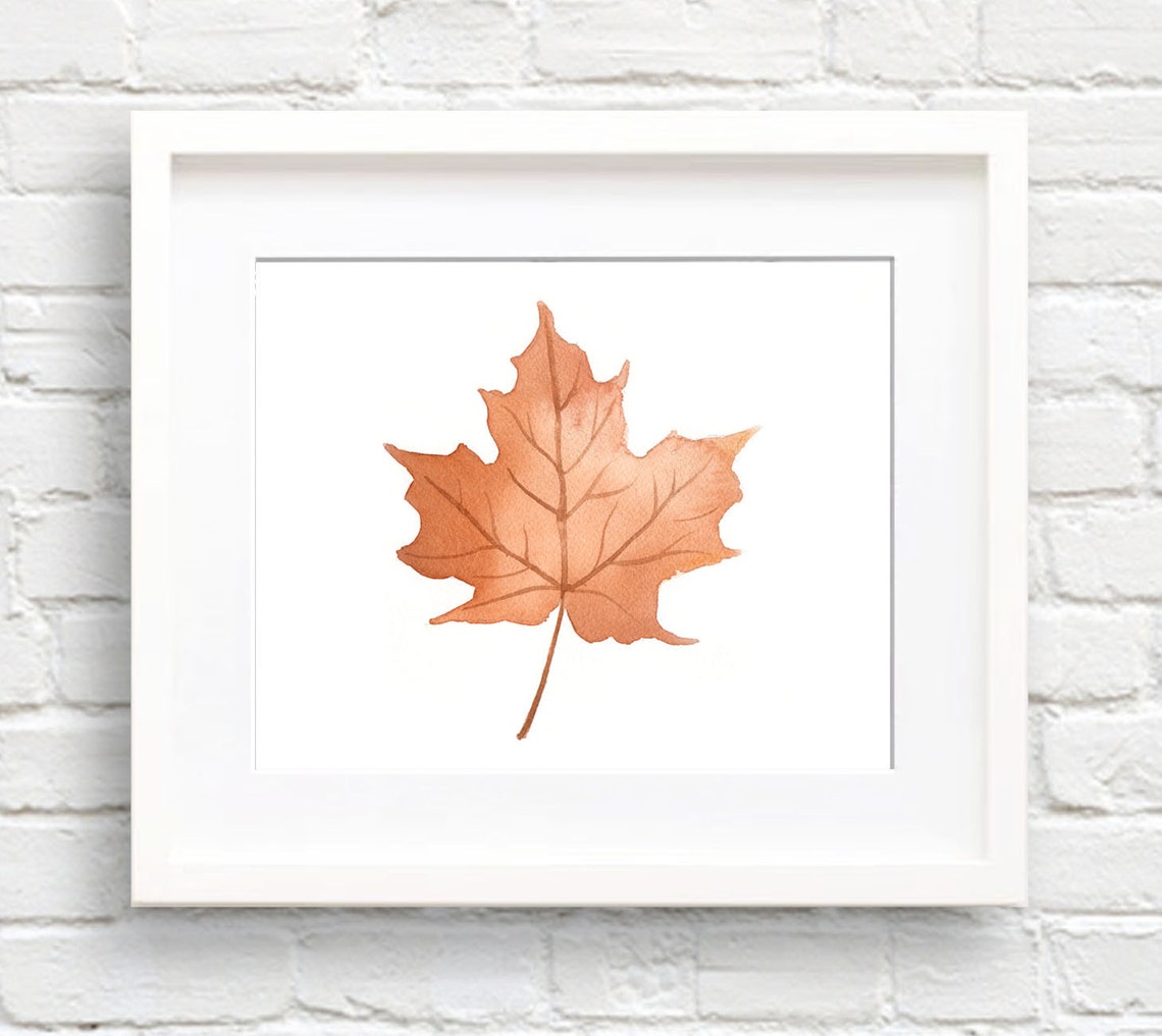 Single Orange Maple Leaf With Vein Detail Watercolor Autumn Poster