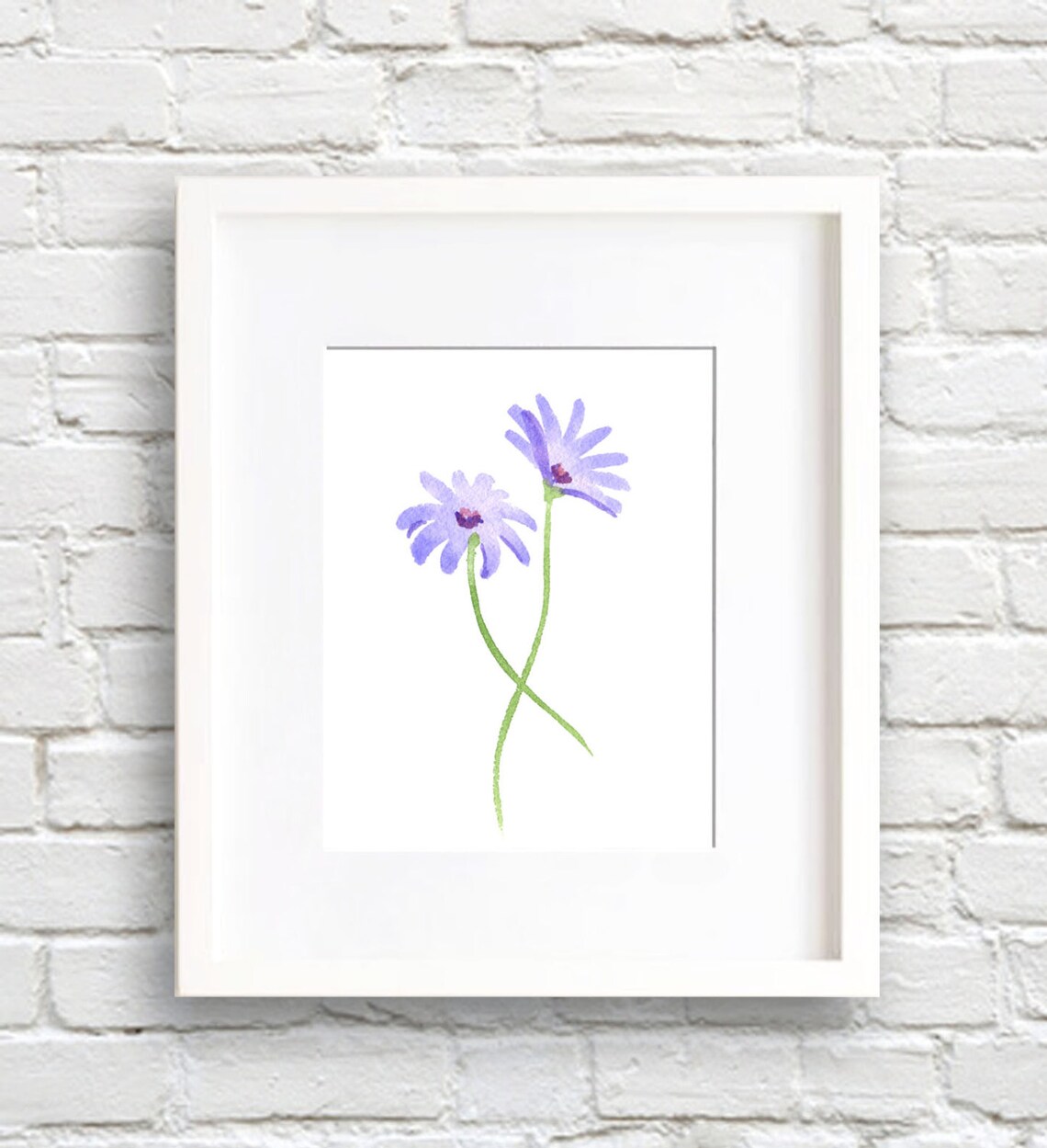 Purple Daisy Duo with Crossed Stems Watercolor Floral Art Poster