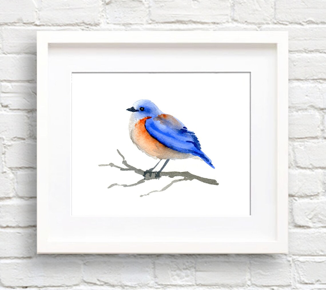 Bluebird Watercolor Art Print, Nature Wall Decor