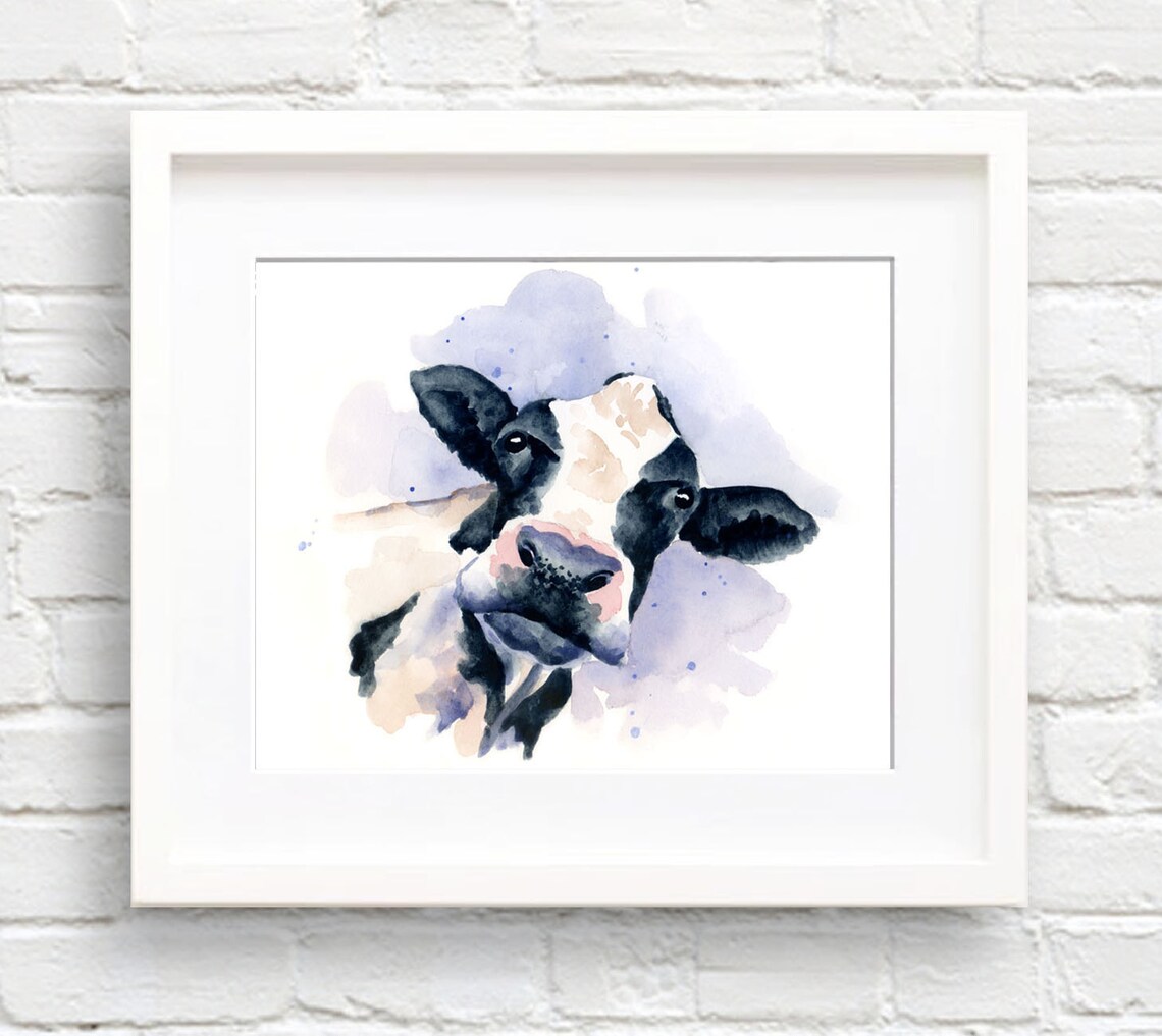 Cow Watercolor Art Print, Farm Animal Wall Poster