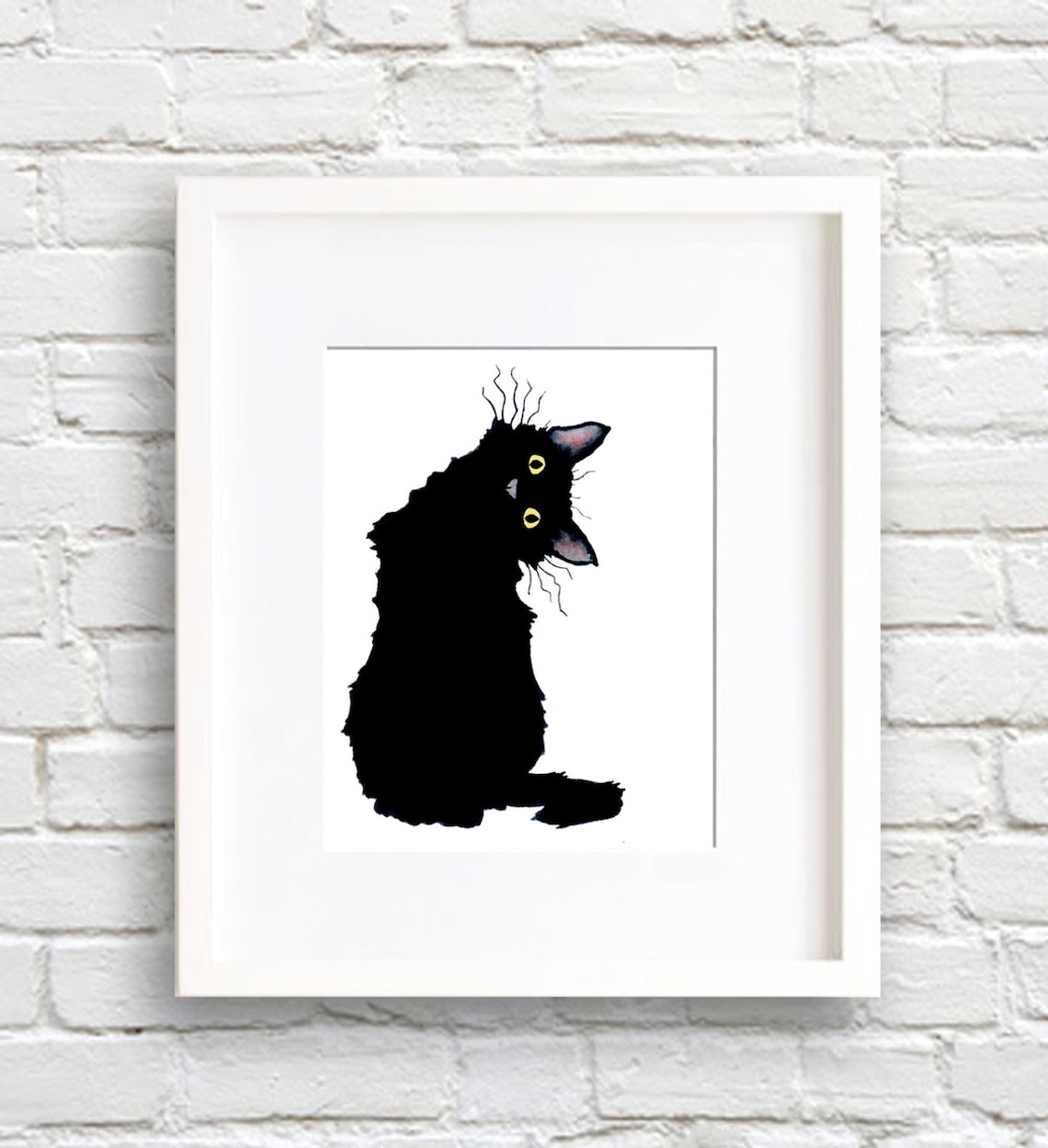 Crazy Black Cat Watercolor Painting Art Print
