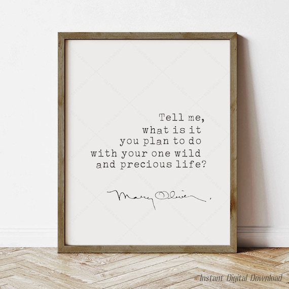Mary Oliver One Wild and Precious Life Inspirational Poetry Quote Poster
