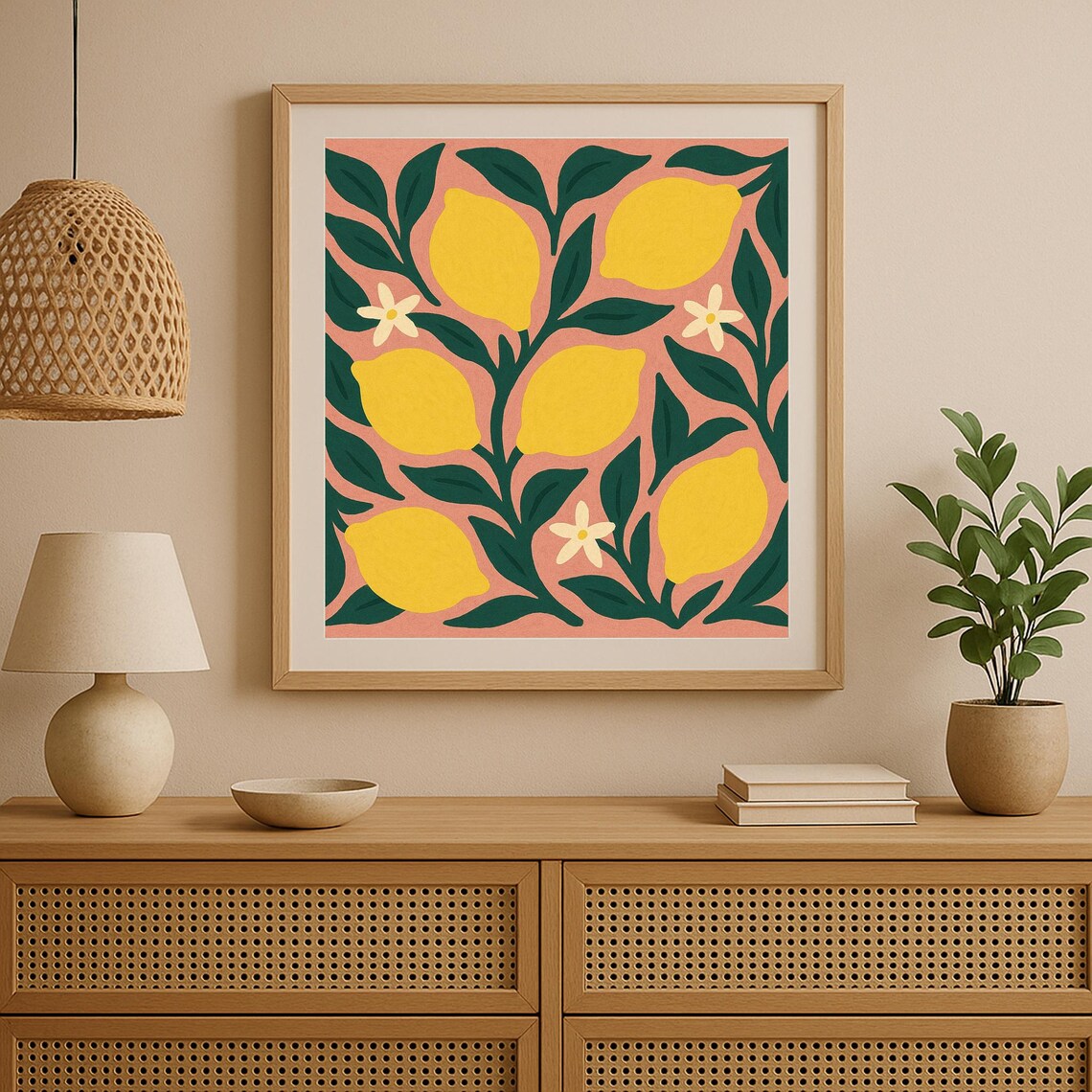 Lemon Wall Art, Modern Boho Fruit Illustration