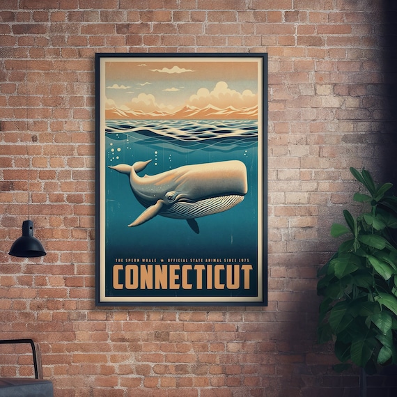 Connecticut State Animal Vintage Prints Sperm Whale Print At Home Wall Art Art Nature Gift Posters