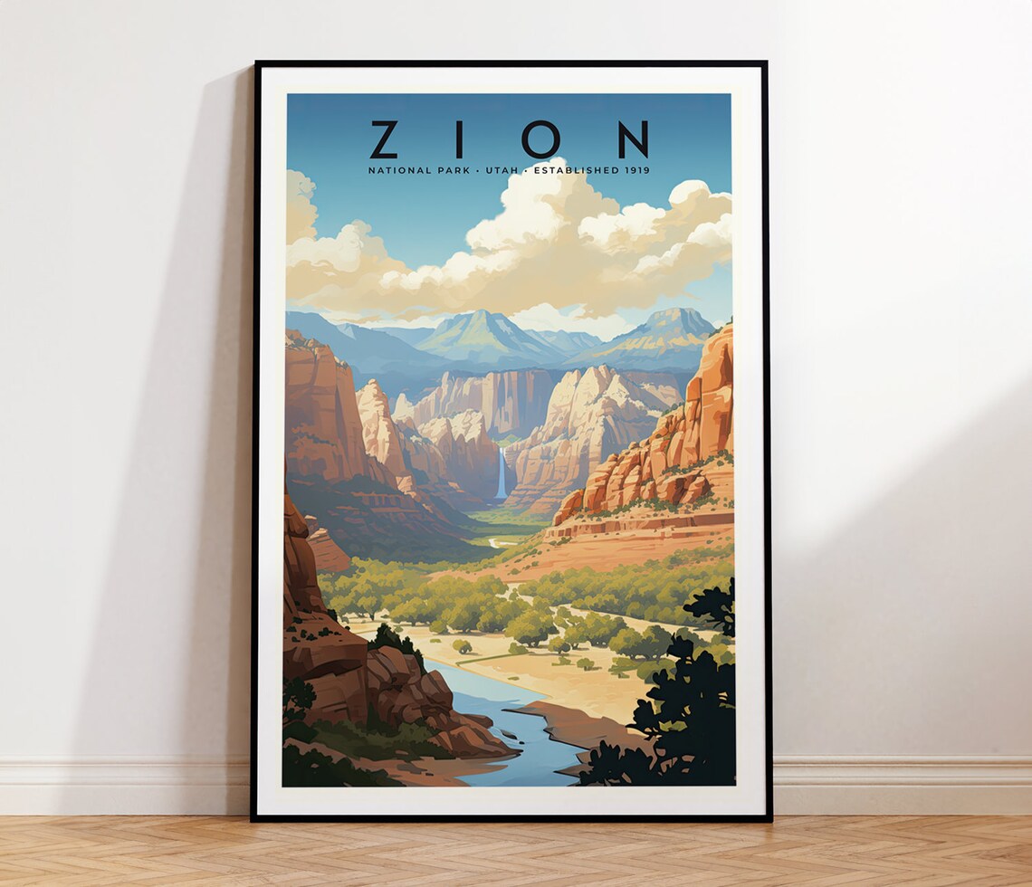 Zion National Park Vintage Travel Poster, Utah Landscape