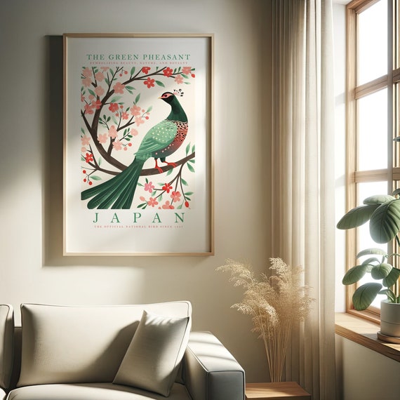 Japan National Bird Print Green Pheasant Print At Home Wall Art Art Print Instant Art Trendy Cute Posters