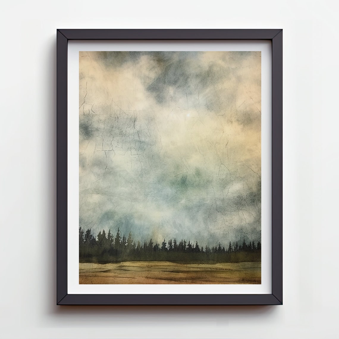 Watercolor Skyscape Artwork Instant Sky Forest Painting