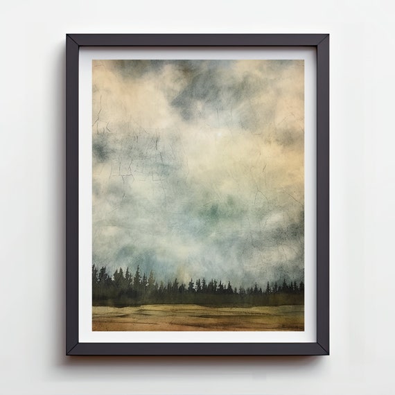 Watercolor Skyscape Artwork Instant Sky Forest Painting
