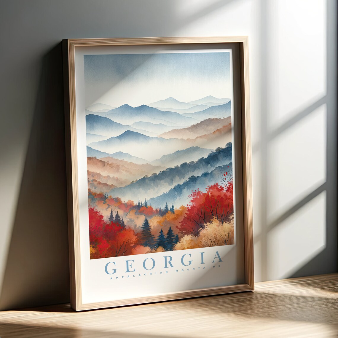 Georgia Watercolor Print, Appalachian Mountains Travel Poster