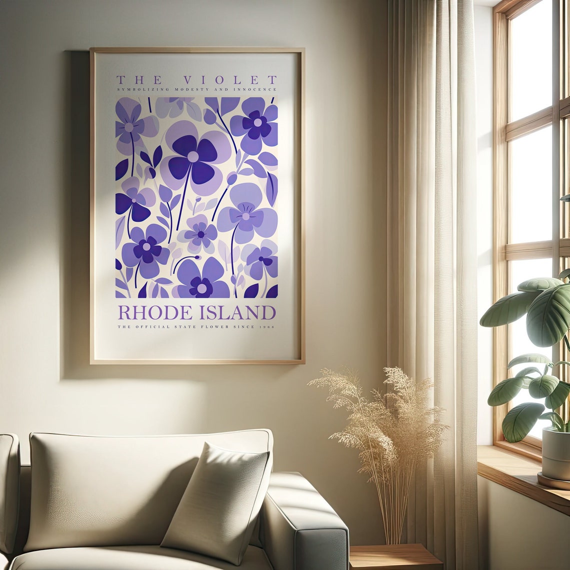 Rhode Island Violet State Flower Modern Purple Botanical Poster