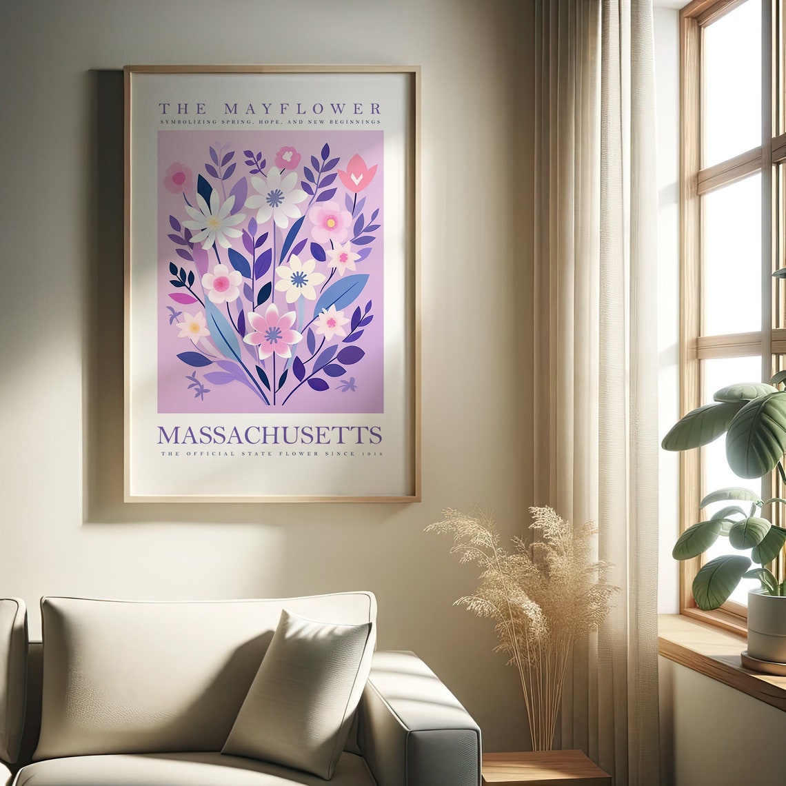 Massachusetts Mayflower State Flower Modern Floral Art Poster