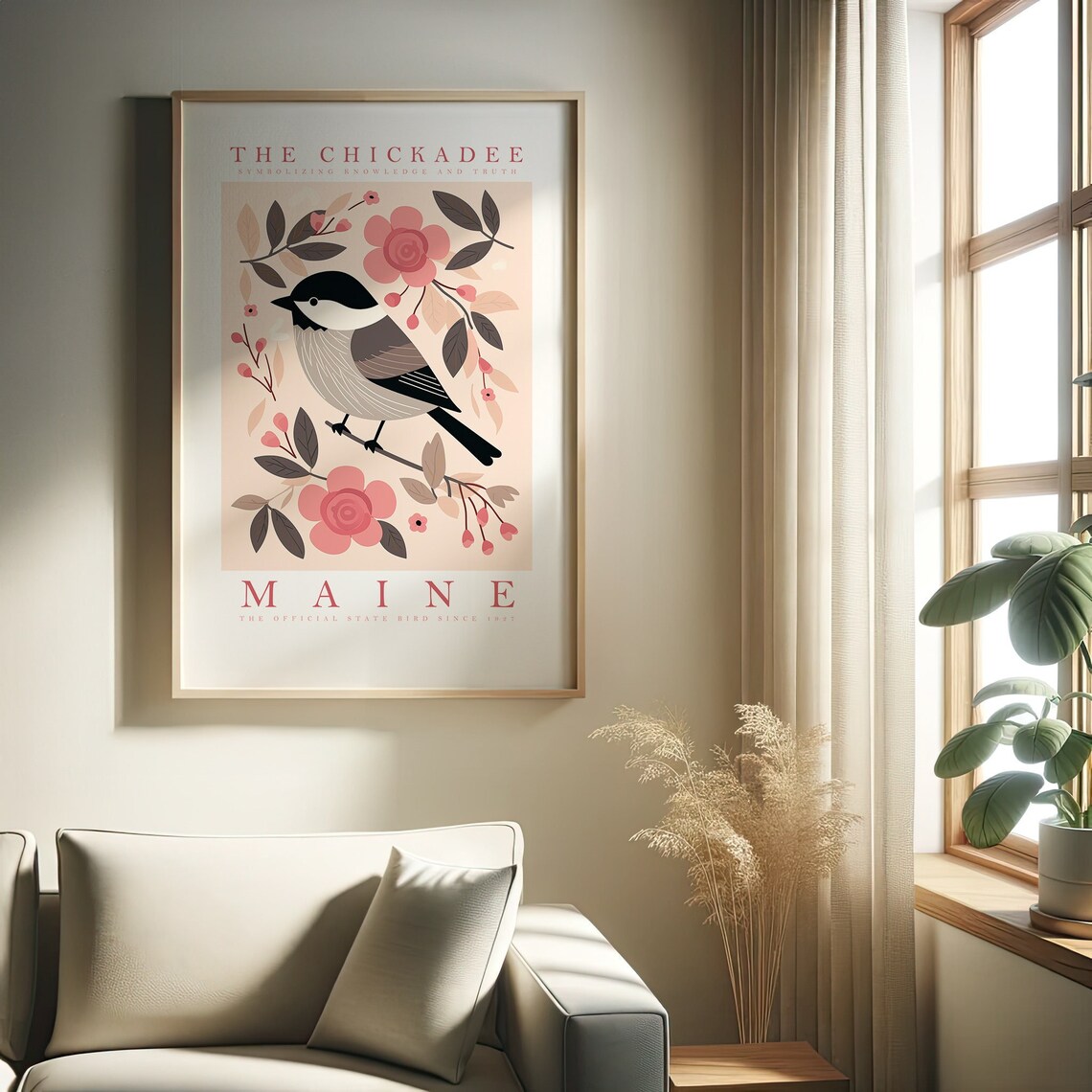 Maine Chickadee Art Print, Trendy Cute Poster