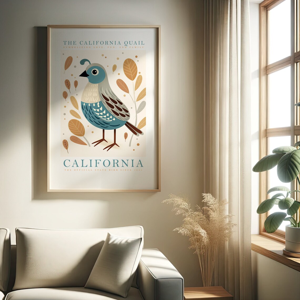 California Quail Art Print, Cute Bird Poster