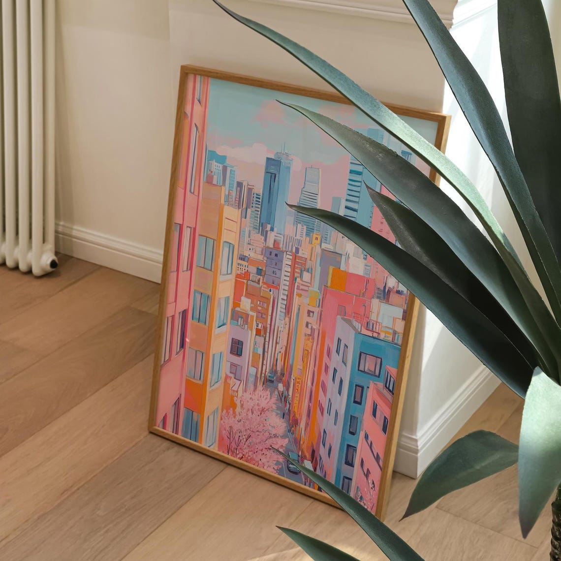 Pastel City Skyline, Whimsical Cityscape Poster - Image 2