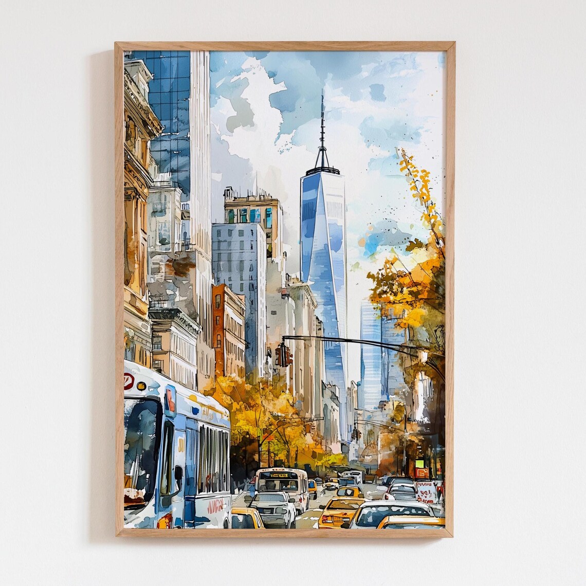 New York City Skyline Autumn Watercolor Art Print
