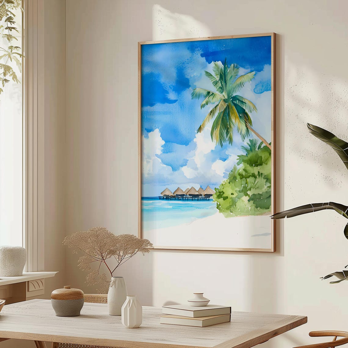 Maldives Overwater Bungalow Tropical Island Watercolor Poster
