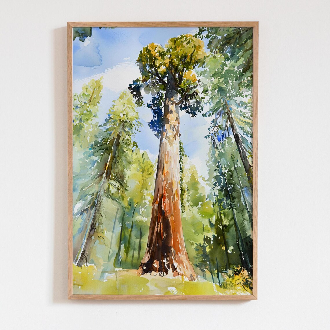 Giant Sequoia Tree Watercolor National Park Forest Tall Redwood Wall Poster
