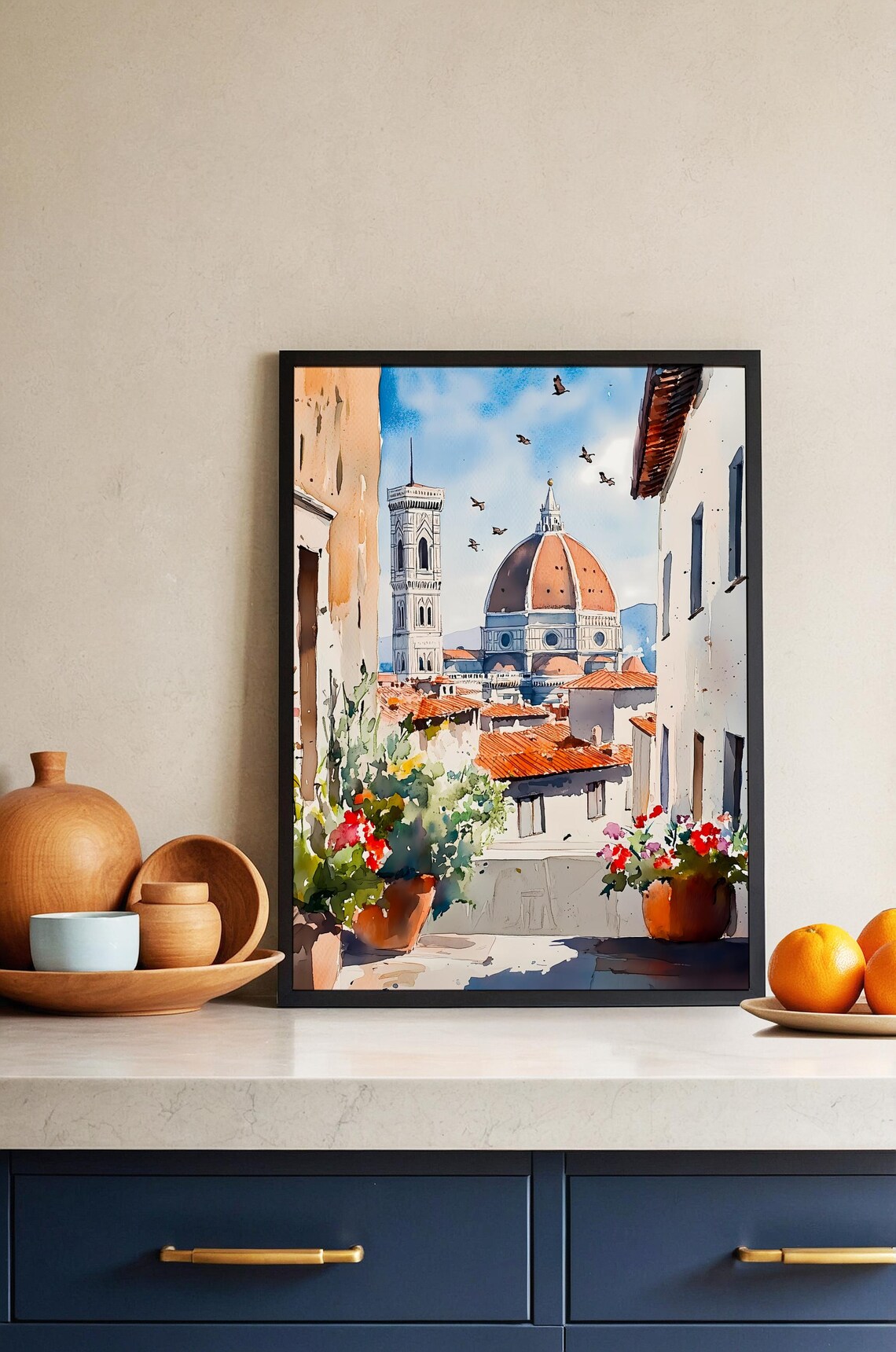 Florence Duomo Watercolor Window View Italian Cityscape Italy Poster
