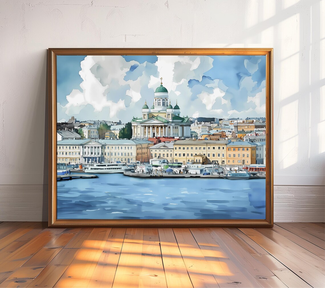 Helsinki Cathedral Watercolor Travel Poster, Finland