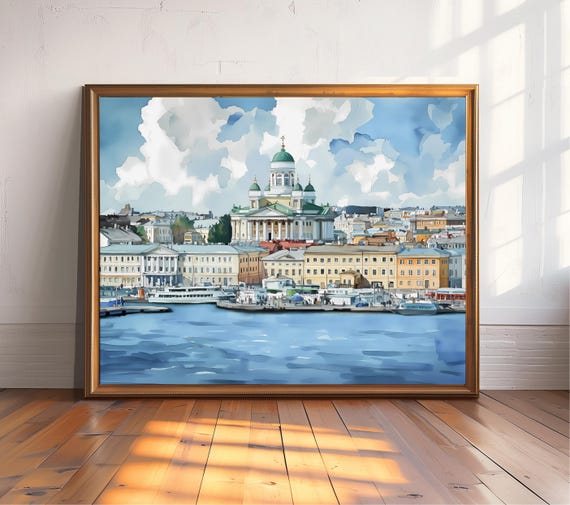 Helsinki Cathedral Watercolor Travel Poster, Finland