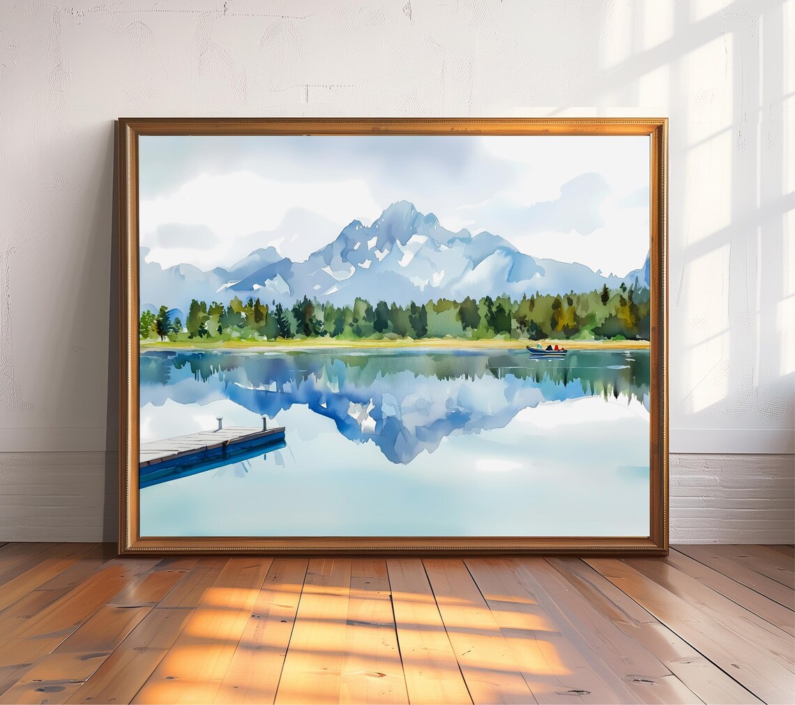Colter Bay Watercolor Art Print, Grand Teton Lake