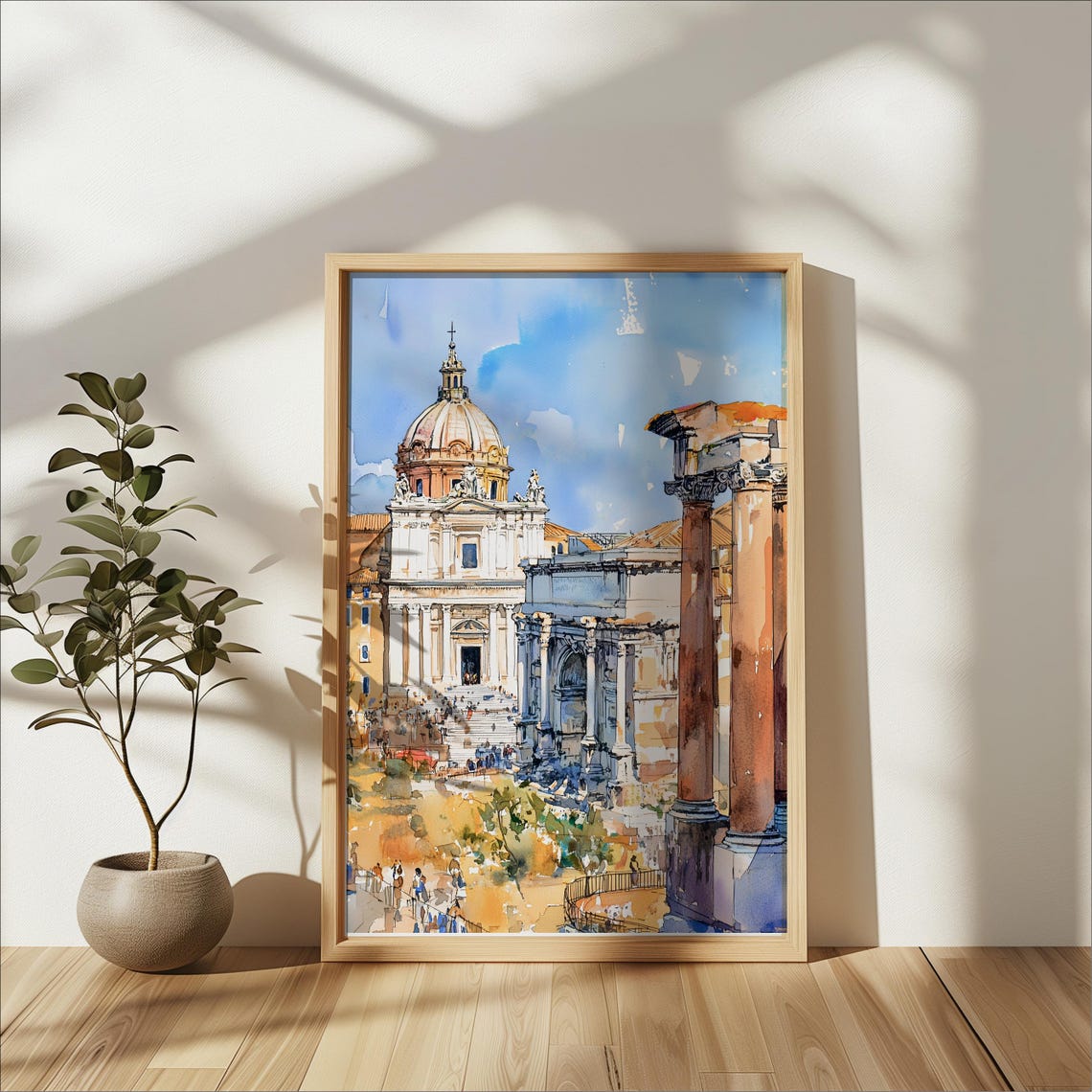 Roman Forum Rome Italy Watercolor Ancient Ruins Skyline Poster