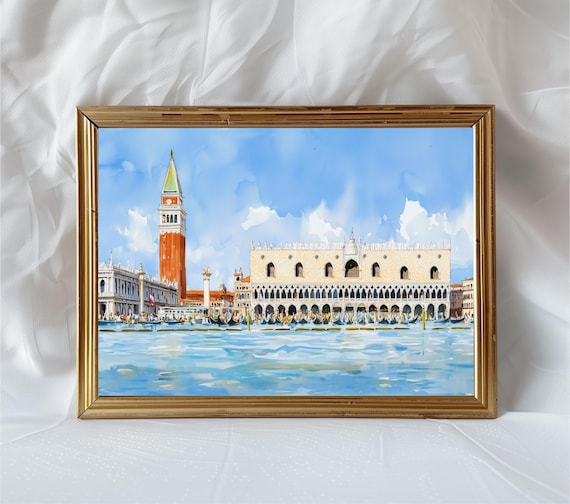 Venice Piazza San Marco Watercolor Gondolas Italy Travel Poster