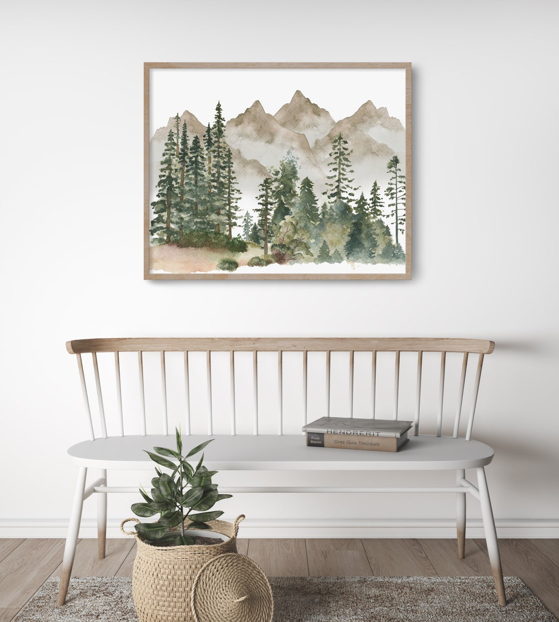 Misty Mountain Pines Watercolor Evergreen Forest Landscape Poster