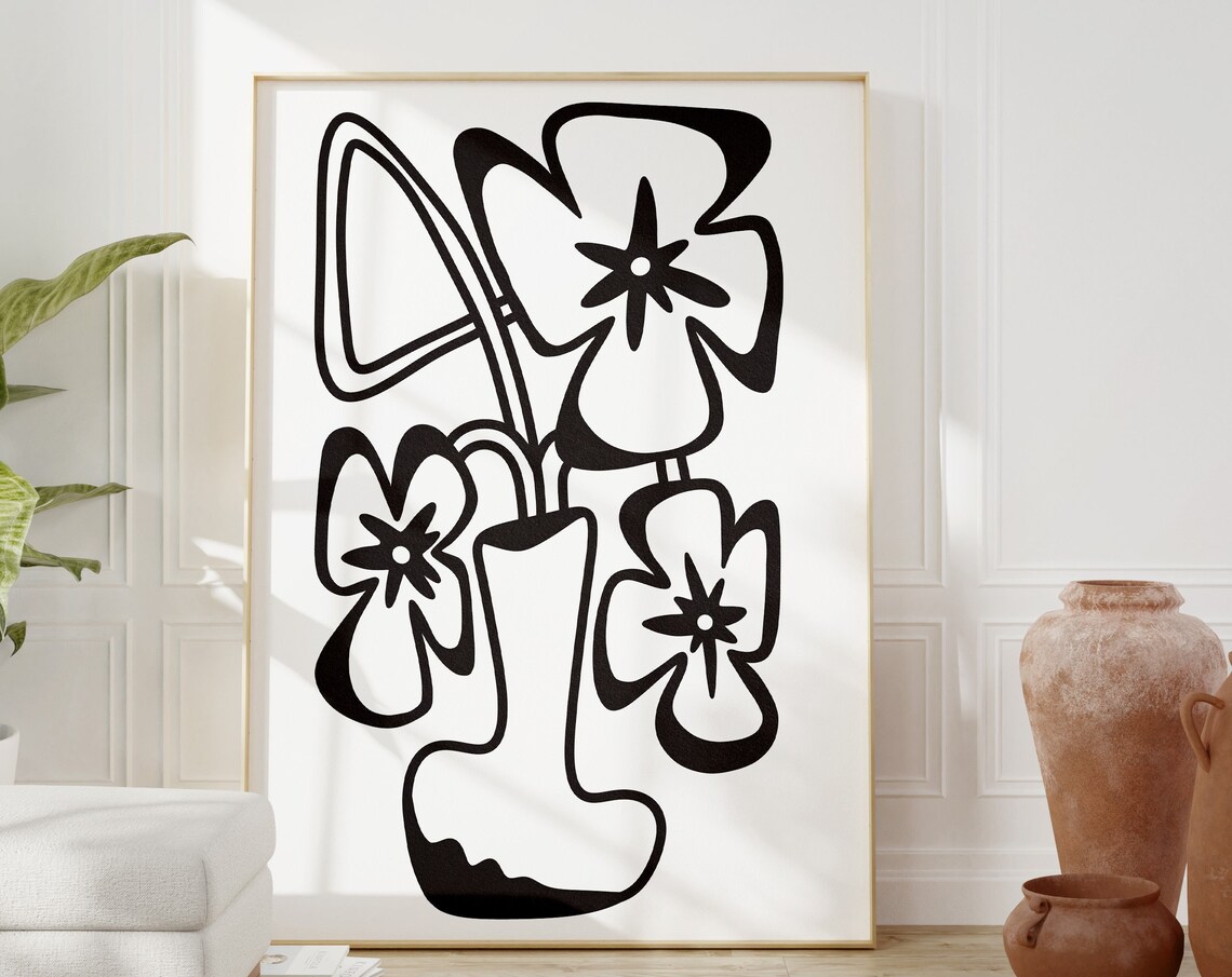 Abstract Botanical, Black And White Floral Illustration
