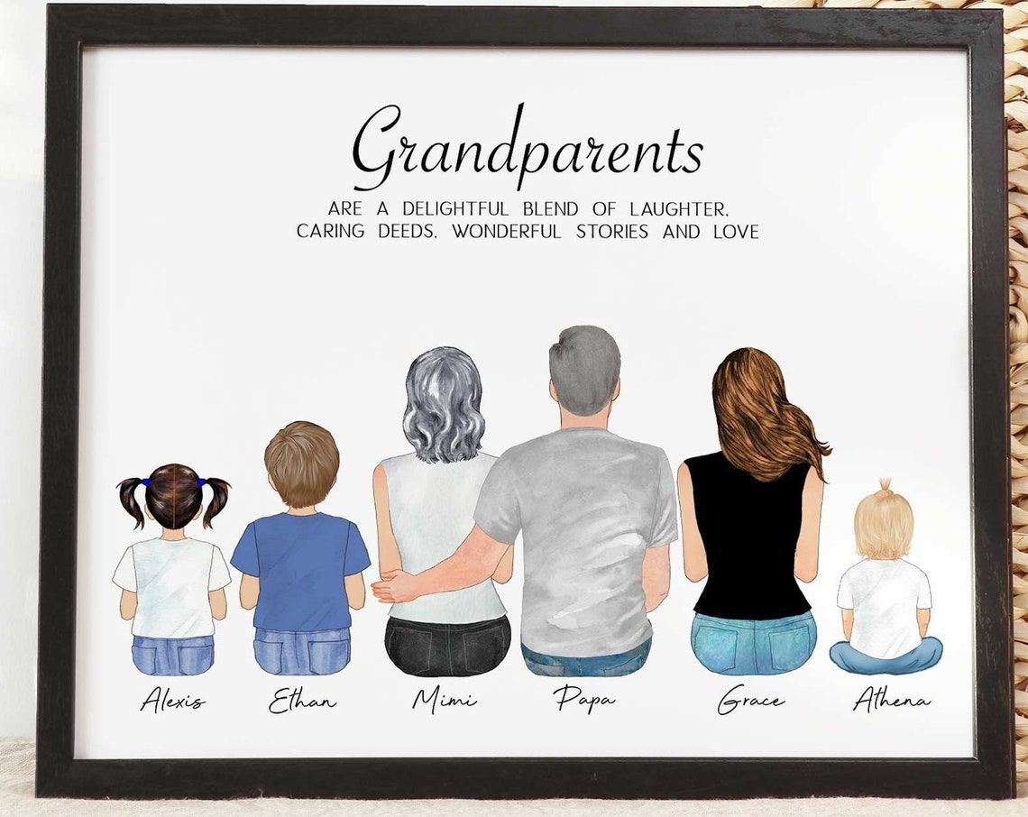 Personalized Mothers Day Grandpa Gift Grandparents Print Custom Family Wall Art Family Portrait Drawing Grandkids Gift Grandpa Gift