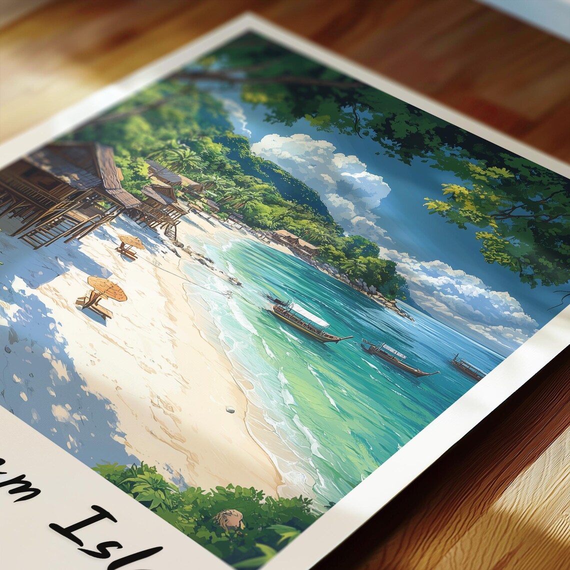 Rong Samloem Island Cambodia Tropical Beach Bungalows Travel Poster - Image 2
