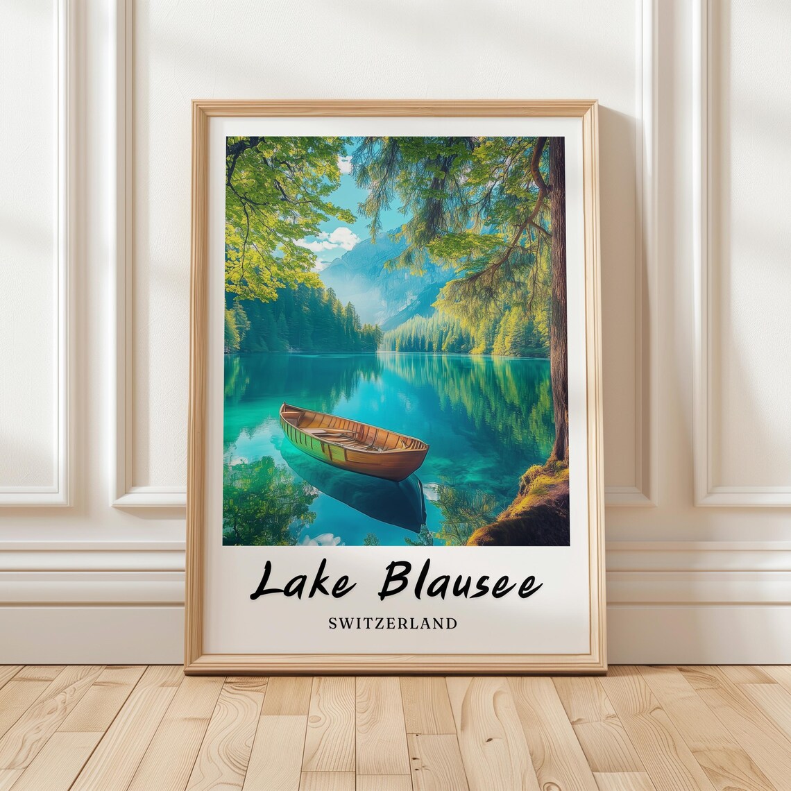 Lake Blausee Switzerland Travel Poster, Minimalist