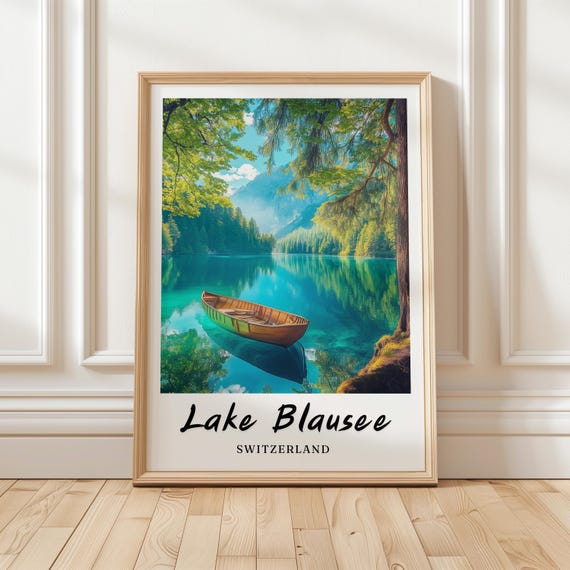 Lake Blausee Switzerland Travel Poster, Minimalist