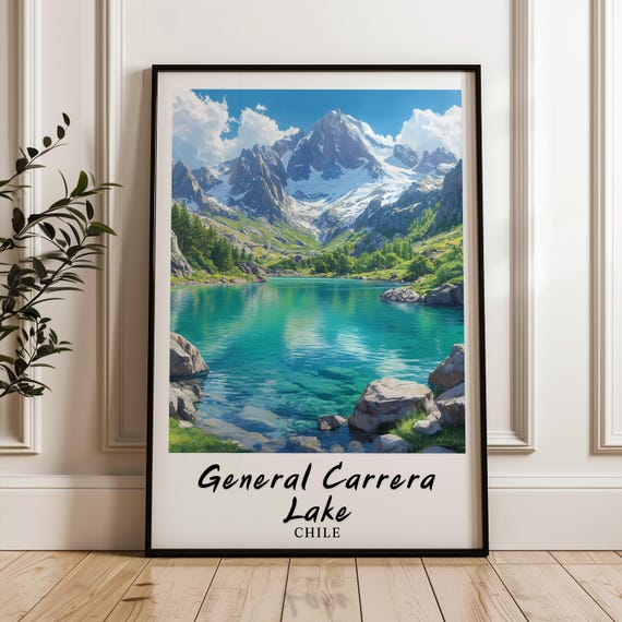 General Carrera Lake Travel Print General Carrera Lake Illustration Chile Poster Chile Wedding Gift Personalised Gift Chile Print