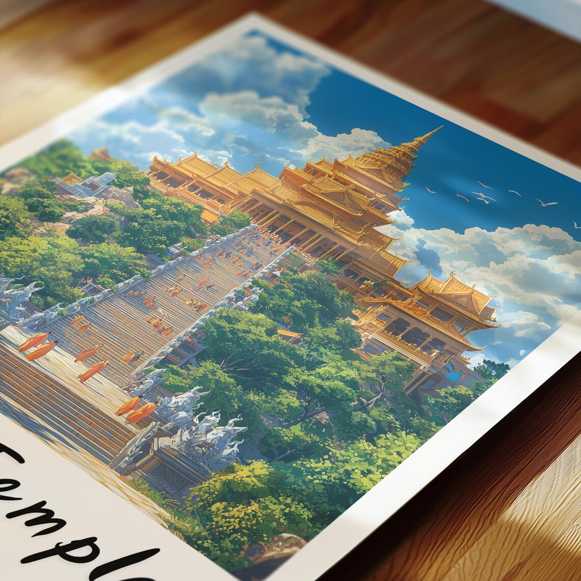Tonle Sap Phnom Temple Illustration, Cambodia Travel Poster - Image 2